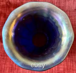 Vintage Iridescent Blue Aurene Art Glass Lamp Shade Trumpet 2 Fitter 5.75 H