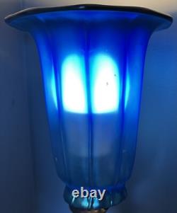 Vintage Iridescent Blue Aurene Art Glass Lamp Shade Trumpet 2 Fitter 5.75 H