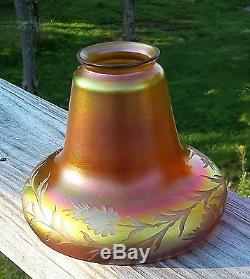Vintage Iridescent Pink Gold Aurene Lamp Shade Bell Form Steuben