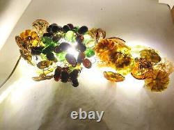 Vintage Italian Murano Glass Lamp Shade Grape Cluster Chandelier With Flowers