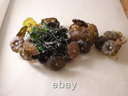 Vintage Italian Murano Glass Lamp Shade Grape Cluster Chandelier With Flowers