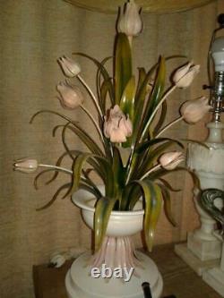 Vintage Italian Tole Metal Floral Lamp With Shade Large Mid Century Tulips