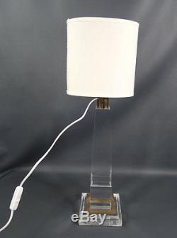 Vintage Italy Mid-Century Modern Lucite Monument ELectric Table Desk Lamp &Shade