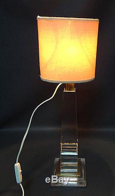 Vintage Italy Mid-Century Modern Lucite Monument ELectric Table Desk Lamp &Shade