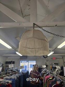 Vintage Ivory Bell Shape Lamp Shade with Fringe 18 X 18 Lined