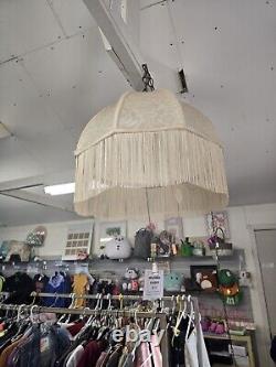 Vintage Ivory Bell Shape Lamp Shade with Fringe 18 X 18 Lined