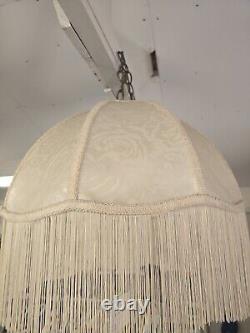 Vintage Ivory Bell Shape Lamp Shade with Fringe 18 X 18 Lined