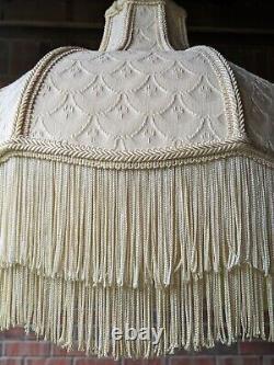 Vintage Ivory Bell-shape Lamp Shade with double Fringe 18 X 18 Lined