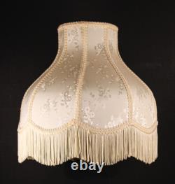 Vintage Ivory Cream Floral Damask Brocade Victorian Bell Panel Fringe Lamp Shade