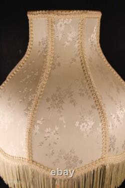 Vintage Ivory Cream Floral Damask Brocade Victorian Bell Panel Fringe Lamp Shade