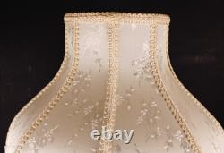 Vintage Ivory Cream Floral Damask Brocade Victorian Bell Panel Fringe Lamp Shade
