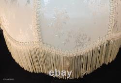 Vintage Ivory Cream Floral Damask Brocade Victorian Bell Panel Fringe Lamp Shade