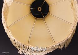 Vintage Ivory Cream Floral Damask Brocade Victorian Bell Panel Fringe Lamp Shade
