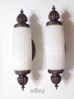 Vintage JOHN C. VIRDEN CO. Wall Sconce Lamps Milk Glass Pendant Shades