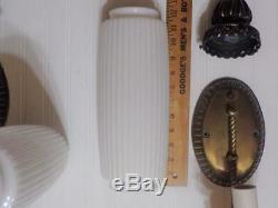 Vintage JOHN C. VIRDEN CO. Wall Sconce Lamps Milk Glass Pendant Shades