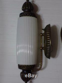 Vintage JOHN C. VIRDEN CO. Wall Sconce Lamps Milk Glass Pendant Shades