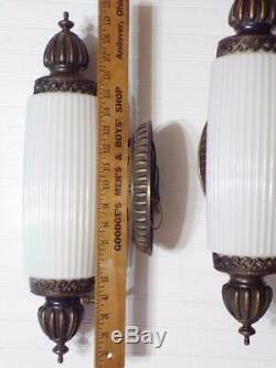 Vintage JOHN C. VIRDEN CO. Wall Sconce Lamps Milk Glass Pendant Shades