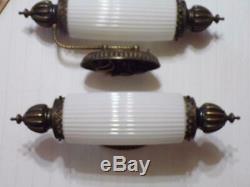 Vintage JOHN C. VIRDEN CO. Wall Sconce Lamps Milk Glass Pendant Shades