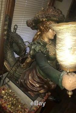 Vintage Josephine Mead Carved Gesso Carousel Signed Lamps WithQuetzal shades 1930