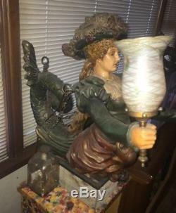 Vintage Josephine Mead Carved Gesso Carousel Signed Lamps WithQuetzal shades 1930