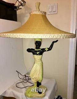 Vintage Lamp 1950s Reglor of California. Art Deco African Woman withOriginal Shade