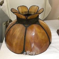 Vintage Lamp Shade Art Nouveau Slag Glass Caramel Victorian Amber 17 x 11