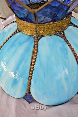 Vintage Lamp Shade Blue Slag Glass Tiffany Style