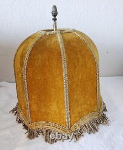 Vintage Lamp Shade Crushed Velvet Mid Century Baroque Art Nouveau Gold Barrel