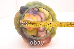 Vintage Lamp Shade Globe Reverse Painted Puffy Satin Glass Fruit Basket 8 tall