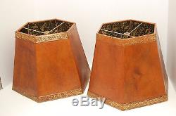 Vintage Lamp Shade Leather PAIR of Shades
