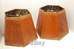 Vintage Lamp Shade Leather PAIR of Shades