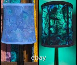 Vintage Lamp Shade TRANSLUCENT Hand Painted Blue and Purple Upcycled