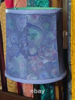 Vintage Lamp Shade TRANSLUCENT Hand Painted Blue and Purple Upcycled