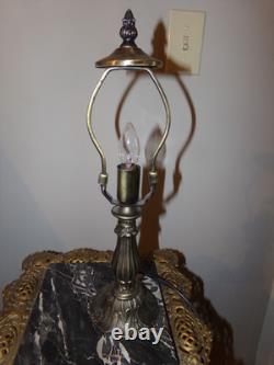 Vintage Lamp with Reverse painted Glass Shade Trees Lake