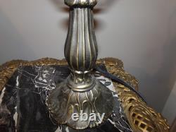 Vintage Lamp with Reverse painted Glass Shade Trees Lake