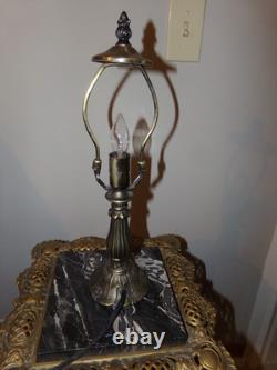 Vintage Lamp with Reverse painted Glass Shade Trees Lake