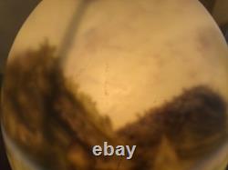 Vintage Lamp with Reverse painted Glass Shade Trees Lake