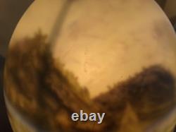 Vintage Lamp with Reverse painted Glass Shade Trees Lake