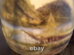 Vintage Lamp with Reverse painted Glass Shade Trees Lake