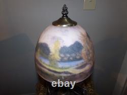 Vintage Lamp with Reverse painted Glass Shade Trees Lake