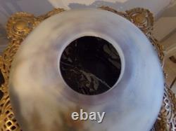 Vintage Lamp with Reverse painted Glass Shade Trees Lake