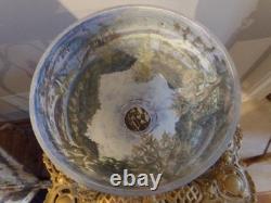 Vintage Lamp with Reverse painted Glass Shade Trees Lake