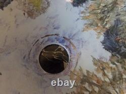 Vintage Lamp with Reverse painted Glass Shade Trees Lake