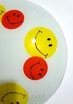 Vintage Lampshade 1970s Smiley Faces! Glass, wonderful graphics 16 Diameter