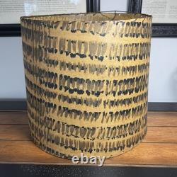 Vintage Lampshade Drum Shape Fiberglass Mcm 13 Tall Gold Beige Black Gray