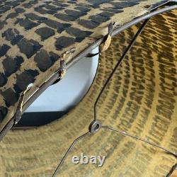 Vintage Lampshade Drum Shape Fiberglass Mcm 13 Tall Gold Beige Black Gray