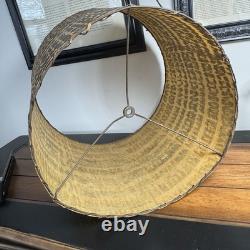 Vintage Lampshade Drum Shape Fiberglass Mcm 13 Tall Gold Beige Black Gray