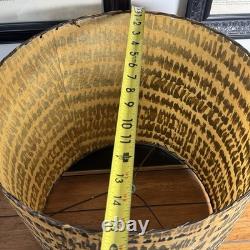 Vintage Lampshade Drum Shape Fiberglass Mcm 13 Tall Gold Beige Black Gray