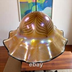 Vintage Large 15 Iridescent Pulled Feather Art Glass Lamp Shade Ruffled Edges