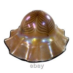 Vintage Large 15 Iridescent Pulled Feather Art Glass Lamp Shade Ruffled Edges